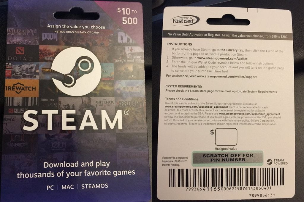 steam gift card or wallet code
